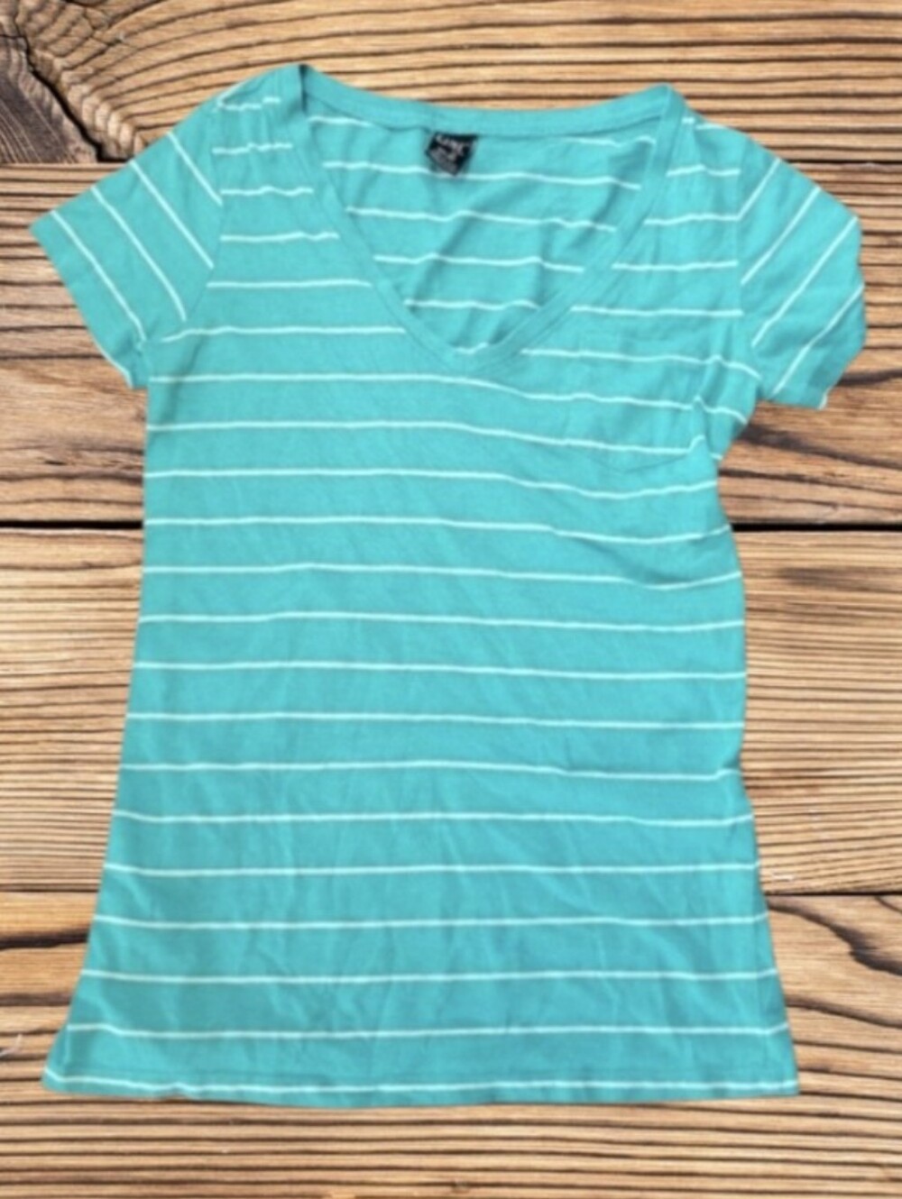 WOMENS STRIPED V-NECK POCKET TEE SZ-SMALL- BY ZINE